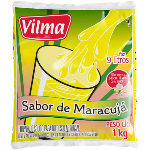 Refresco em Pó Sabor Maracujá Vilma 1kg - 5 Unidades